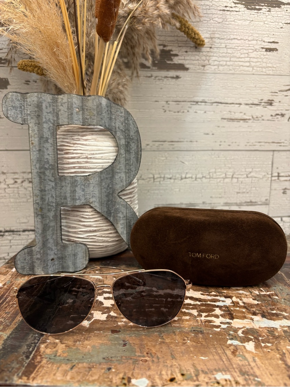 Tom Ford Cyrus Rose Gold Aviator Sunglasses with Brown Case - Dust Wipe Included